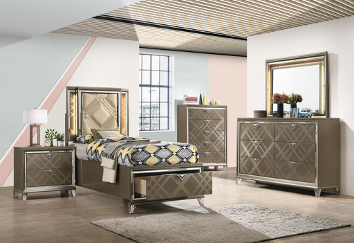 Skylar LED, PU & Dark Champagne Twin Bed (Storage & LED) - Royal Furniture & Gifts (MI) - Multi Location