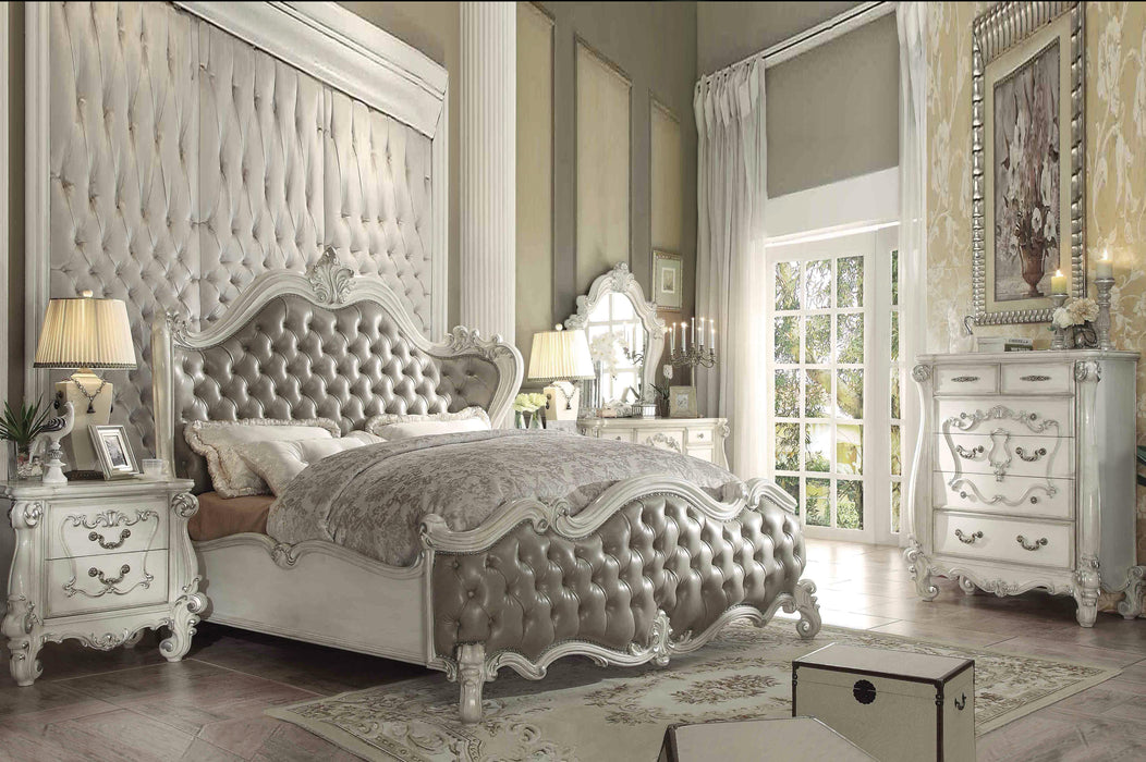Versailles Vintage Gray PU & Bone White Eastern King Bed - Royal Furniture & Gifts (MI) - Multi Location