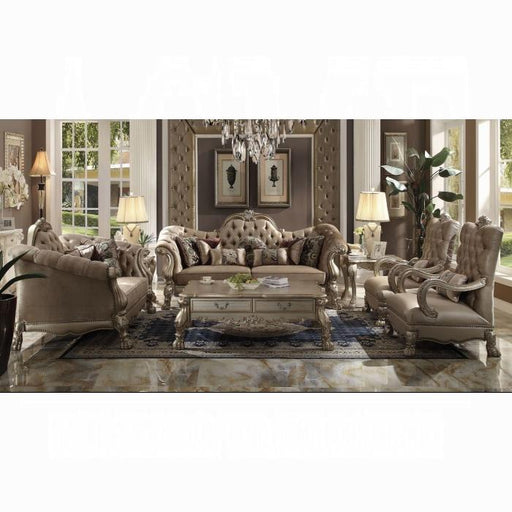 Dresden Bone Velvet & Gold Patina Sofa w/7 Pillows - Royal Furniture & Gifts (MI) - Multi Location