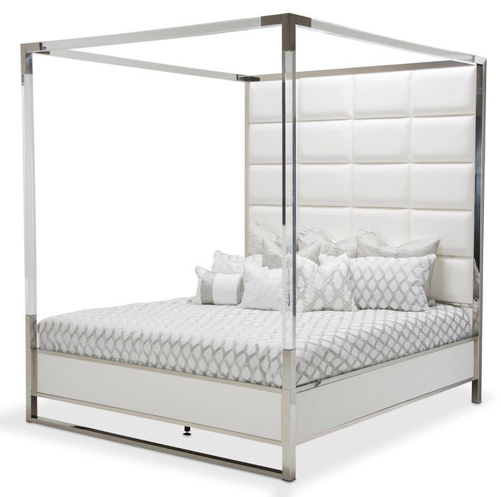 State St Queen Metal Canopy Bed in Glossy White - Royal Furniture & Gifts (MI) - Multi Location