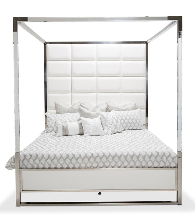 State St Queen Metal Canopy Bed in Glossy White - Royal Furniture & Gifts (MI) - Multi Location