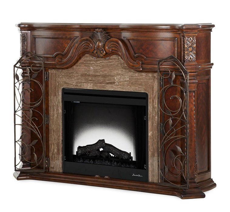 Windsor Court 2pc Fireplace w/Insert, Heater and LED Lights in Vintage Fruitwood - Royal Furniture & Gifts (MI) - Multi Location