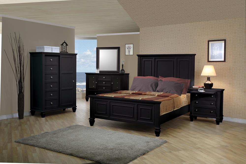 Sandy Beach Queen & E.King Panel Bed with High Headboard Black & White