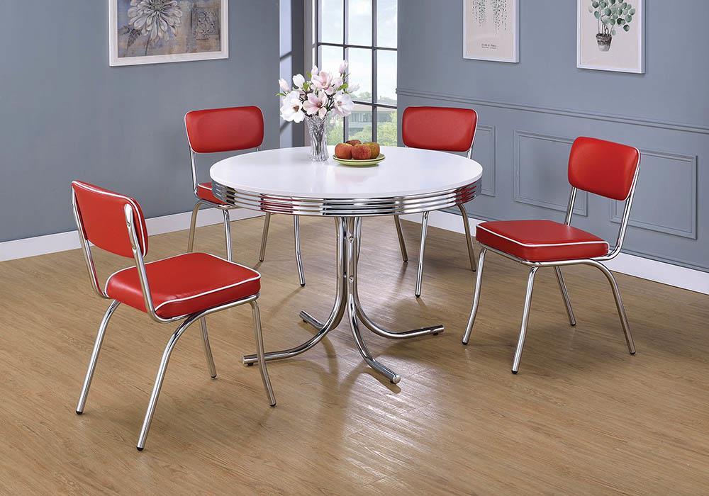 Retro Round Dining Table Glossy White and Chrome - Royal Furniture & Gifts (MI) - Multi Location