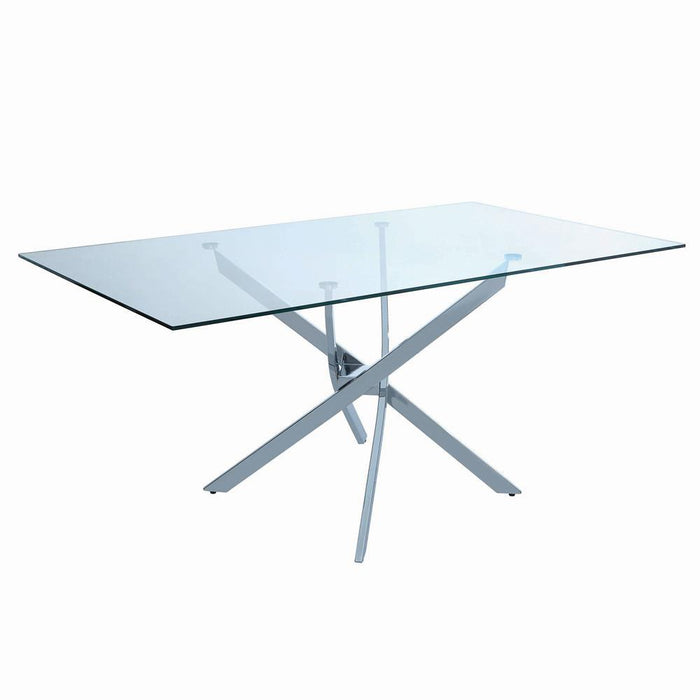 Carmelo X-shaped Dining Table Chrome and Clear - Royal Furniture & Gifts (MI) - Multi Location