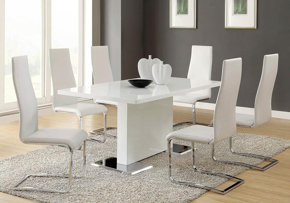 Anges T-shaped Pedestal Dining Table Glossy White - Royal Furniture & Gifts (MI) - Multi Location
