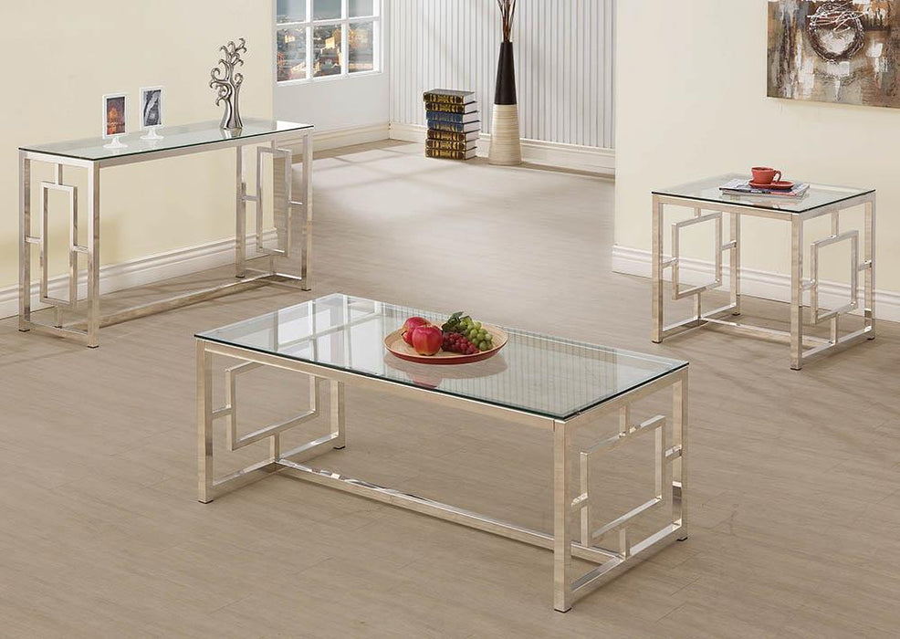 Merced Square Tempered Glass Top End Table Nickel - Royal Furniture & Gifts (MI) - Multi Location