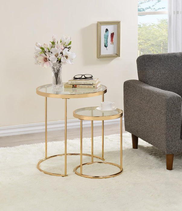 Maylin 2-piece Round Glass Top Nesting Tables Gold - Royal Furniture & Gifts (MI) - Multi Location