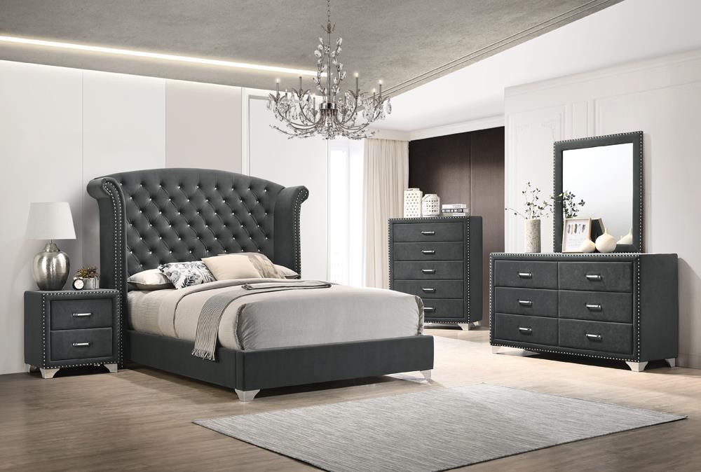 Melody California King, Eastren King, Queen Wingback Upholstered Bed Pacific Blue & Grey