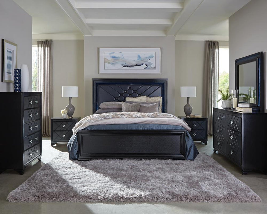 Penelope Queen Bed with LED Lighting Black and Midnight Star - Royal Furniture & Gifts (MI) - Multi Location