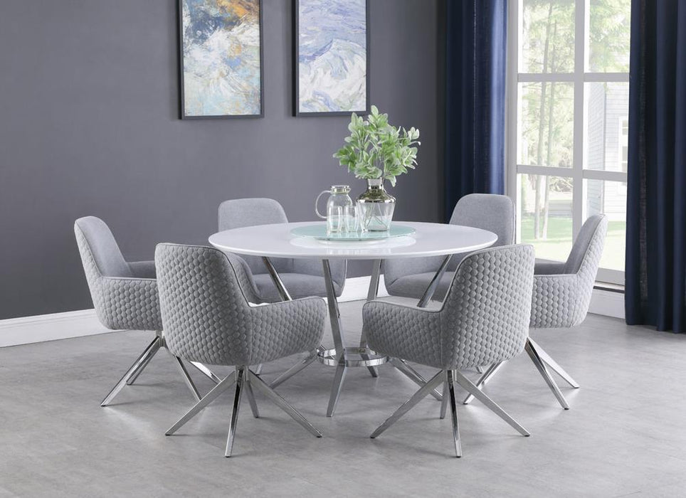 Abby Round Dining Table with Lazy Susan White and Chrome - Royal Furniture & Gifts (MI) - Multi Location