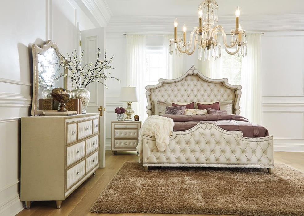 Antonella 3-drawer Upholstered Nightstand Ivory and Camel - Royal Furniture & Gifts (MI) - Multi Location