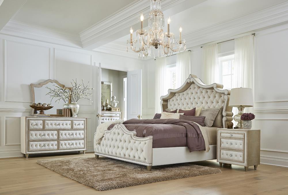 Antonella 5-drawer Upholstered Chest Ivory and Camel - Royal Furniture & Gifts (MI) - Multi Location