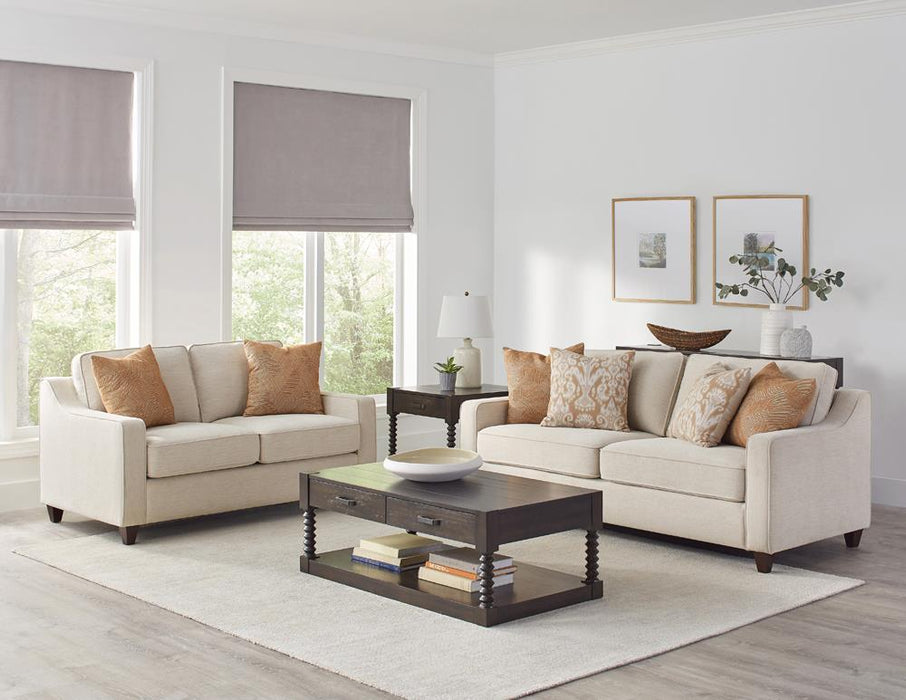 Christine Upholstered Cushion Back Loveseat Beige - Royal Furniture & Gifts (MI) - Multi Location