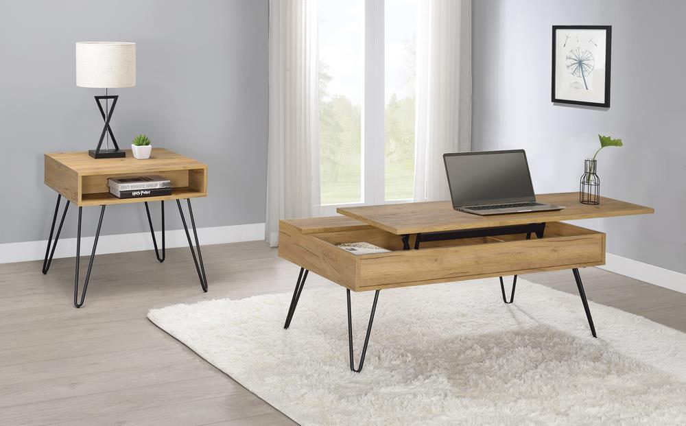 Fanning Lift Top Storage Coffee Table Golden Oak and Black - Royal Furniture & Gifts (MI) - Multi Location