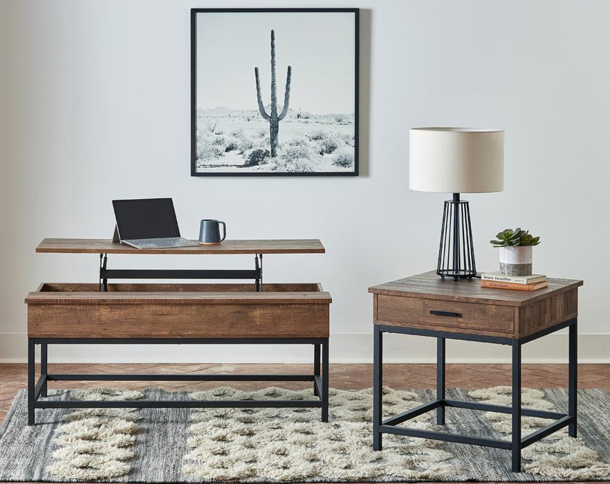 Byers Black Coffee Table with Hidden Storage Brown Oak and Sandy Black - Royal Furniture & Gifts (MI) - Multi Location