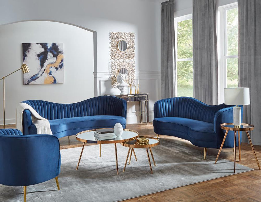 Sophia Upholstered Camel Back Loveseat Blue - Royal Furniture & Gifts (MI) - Multi Location