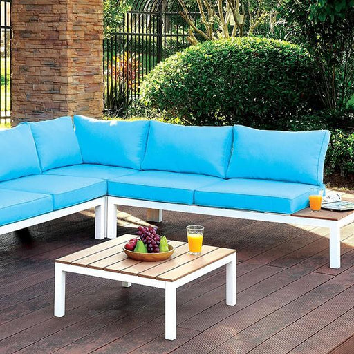 WINONA White/Oak/Blue Patio Sectional w/ Table - Royal Furniture & Gifts (MI) - Multi Location