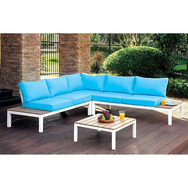 WINONA White/Oak/Blue Patio Sectional w/ Table - Royal Furniture & Gifts (MI) - Multi Location