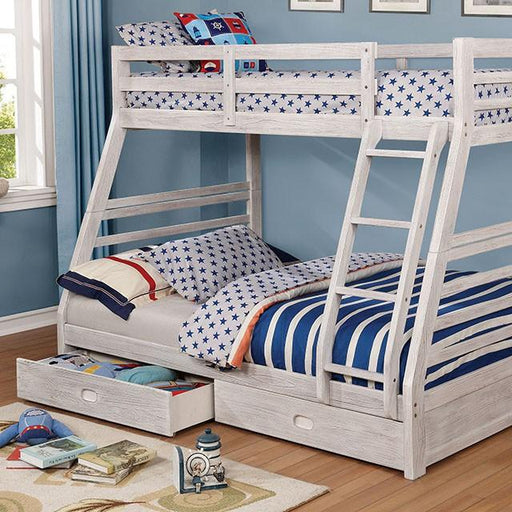 California III Wire-Brushed White Twin/Full Bunk Bed w/ 2 Drawers - Royal Furniture & Gifts (MI) - Multi Location