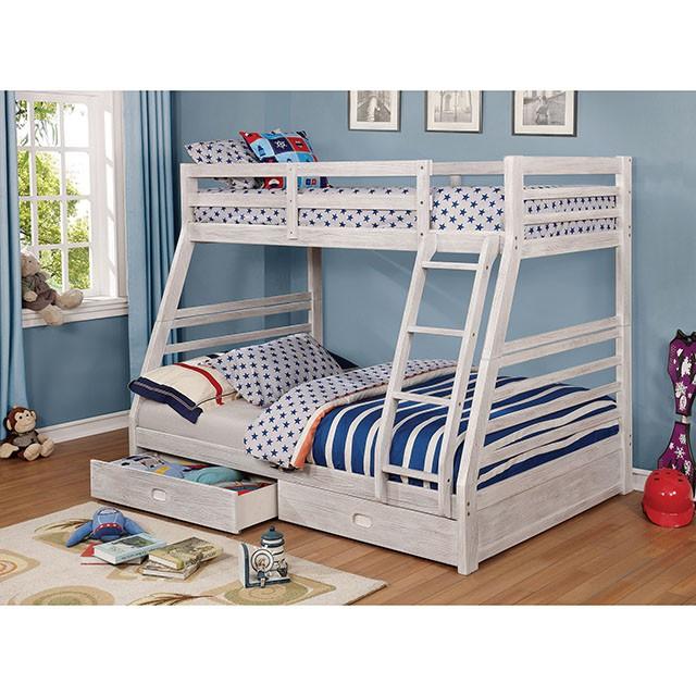 California III Wire-Brushed White Twin/Full Bunk Bed w/ 2 Drawers - Royal Furniture & Gifts (MI) - Multi Location