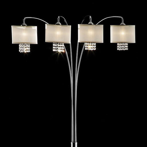 Claris Ivory/Chrome Arch Lamp, Hanging Crystal - Royal Furniture & Gifts (MI) - Multi Location