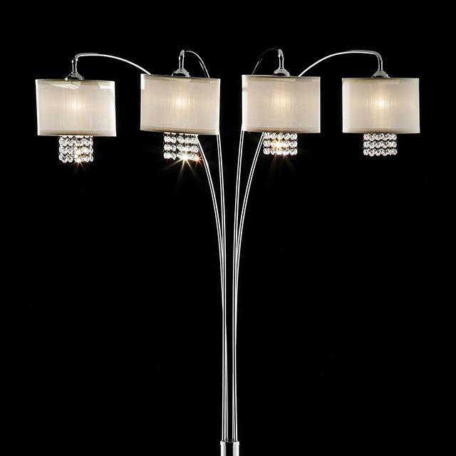 Claris Ivory/Chrome Arch Lamp, Hanging Crystal - Royal Furniture & Gifts (MI) - Multi Location
