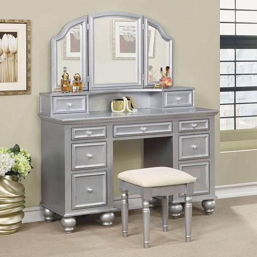 ATHY Silver Vanity w/ Stool - Royal Furniture & Gifts (MI) - Multi Location