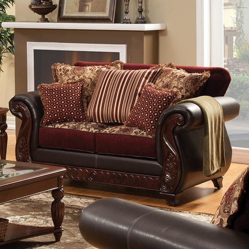 Franklin Burgundy/Espresso Love Seat, Burgundy - Royal Furniture & Gifts (MI) - Multi Location