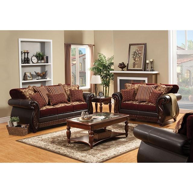Franklin Burgundy/Espresso Love Seat, Burgundy - Royal Furniture & Gifts (MI) - Multi Location