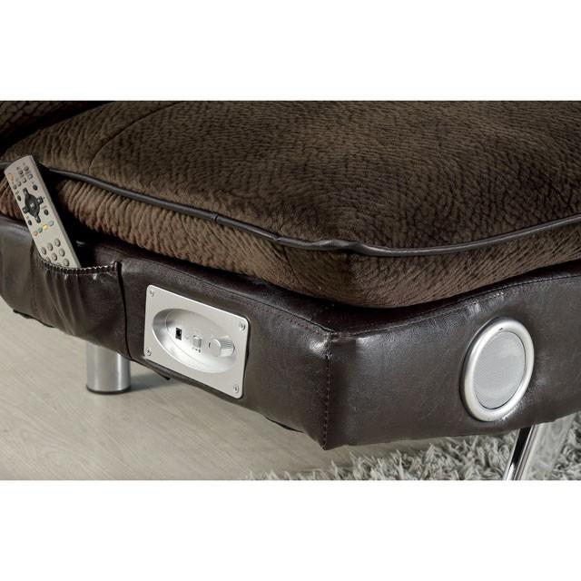 GALLAGHER Dark Brown/Chrome Futon Sofa w/ Bluetooth Speaker, Brown - Royal Furniture & Gifts (MI) - Multi Location
