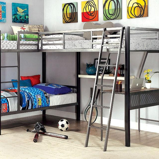BALLARAT Silver Triple Twin Bunk Bed w/ Desk - Royal Furniture & Gifts (MI) - Multi Location