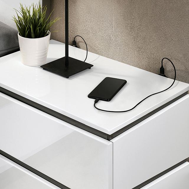 BIRSFELDEN Night Stand w/ USB, White - Royal Furniture & Gifts (MI) - Multi Location