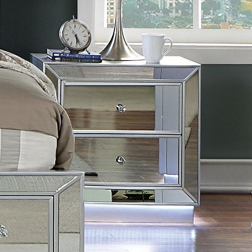 BELLADONNA Night Stand w/ LED & USB, Silver - Royal Furniture & Gifts (MI) - Multi Location