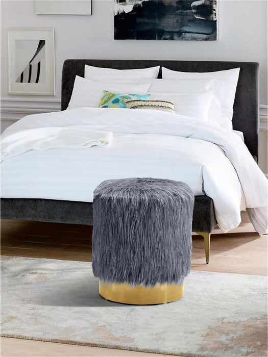 Joy Grey Faux Fur Ottoman/Stool - Royal Furniture & Gifts (MI) - Multi Location