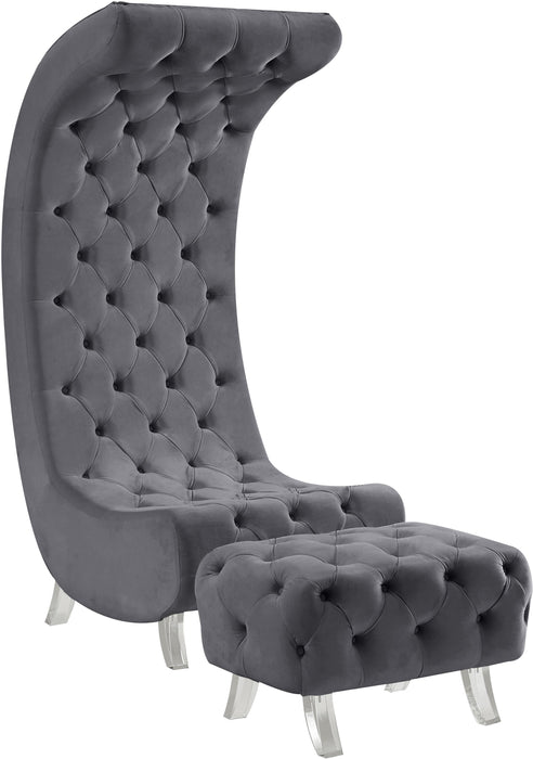 Crescent Grey Velvet Ottoman - Royal Furniture & Gifts (MI) - Multi Location