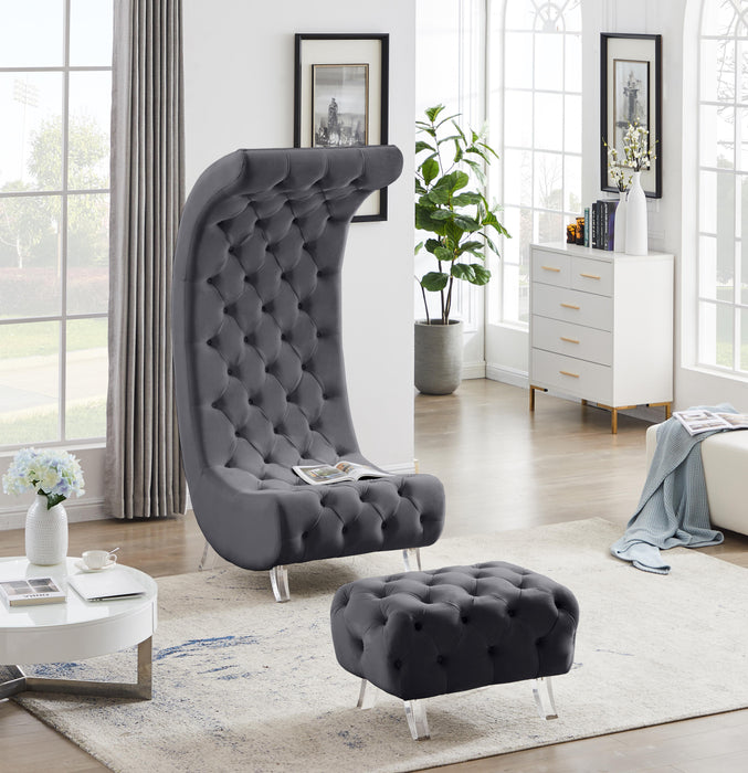 Crescent Grey Velvet Ottoman - Royal Furniture & Gifts (MI) - Multi Location