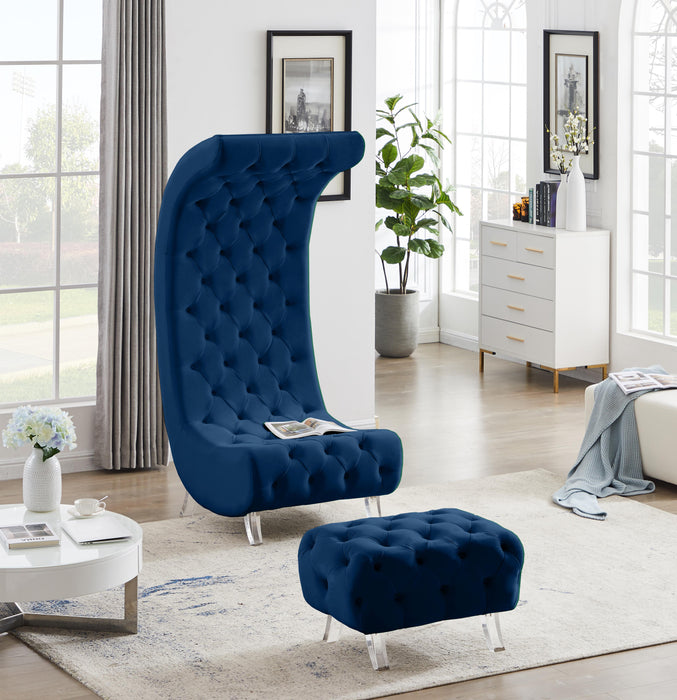 Crescent Navy Velvet Ottoman - Royal Furniture & Gifts (MI) - Multi Location