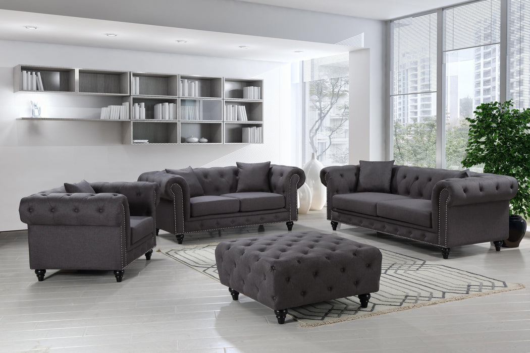 Chesterfield Grey Linen Ottoman - Royal Furniture & Gifts (MI) - Multi Location