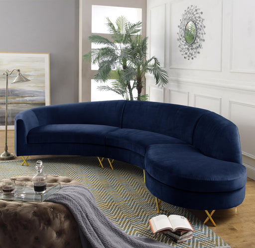 Serpentine Navy Velvet 3pc. Sectional - Royal Furniture & Gifts (MI) - Multi Location
