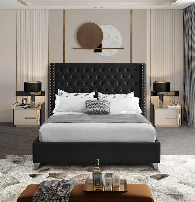 Aiden Black Velvet Queen Bed - Royal Furniture & Gifts (MI) - Multi Location
