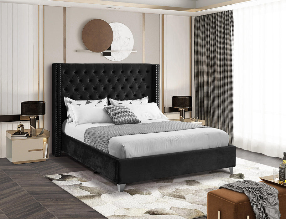 Aiden Black Velvet Queen Bed - Royal Furniture & Gifts (MI) - Multi Location