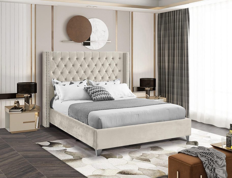 Aiden Cream Velvet King Bed - Royal Furniture & Gifts (MI) - Multi Location