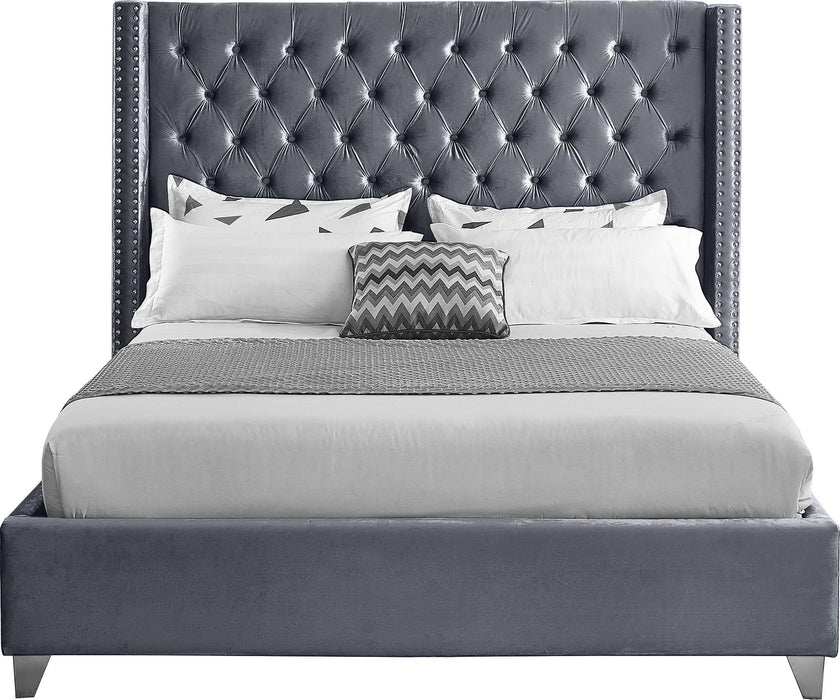 Aiden Grey Velvet King Bed - Royal Furniture & Gifts (MI) - Multi Location