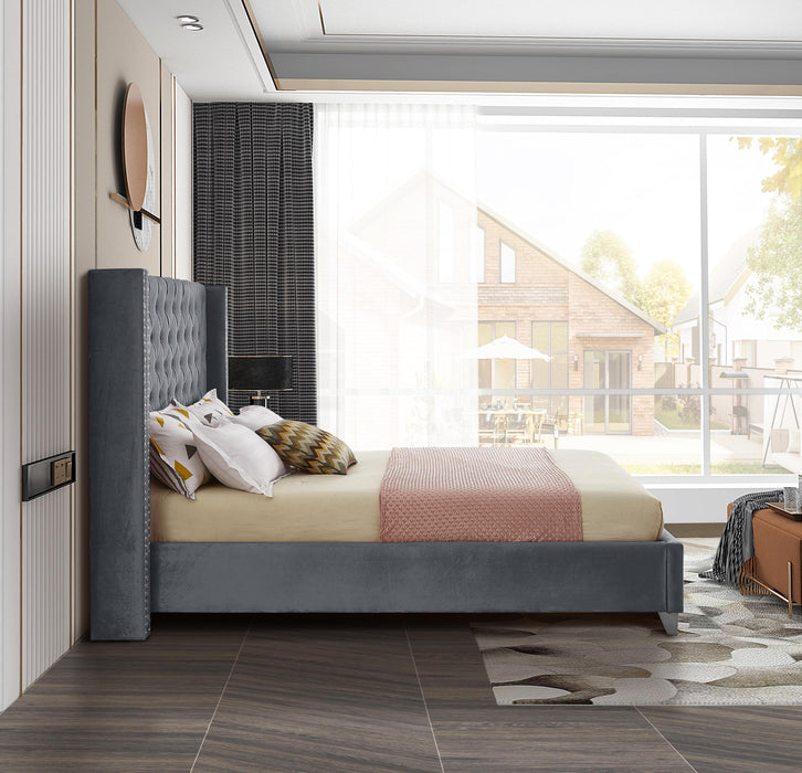 Aiden Grey Velvet King Bed - Royal Furniture & Gifts (MI) - Multi Location