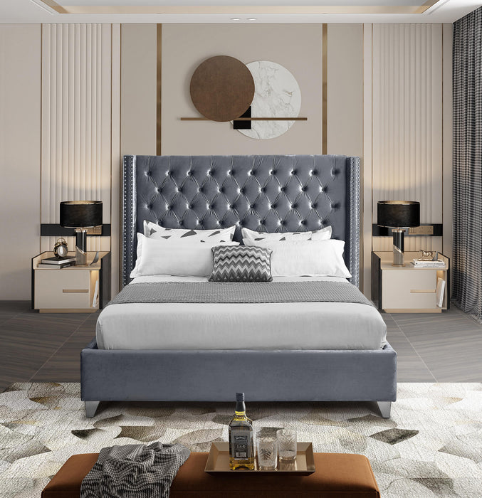 Aiden Grey Velvet King Bed - Royal Furniture & Gifts (MI) - Multi Location