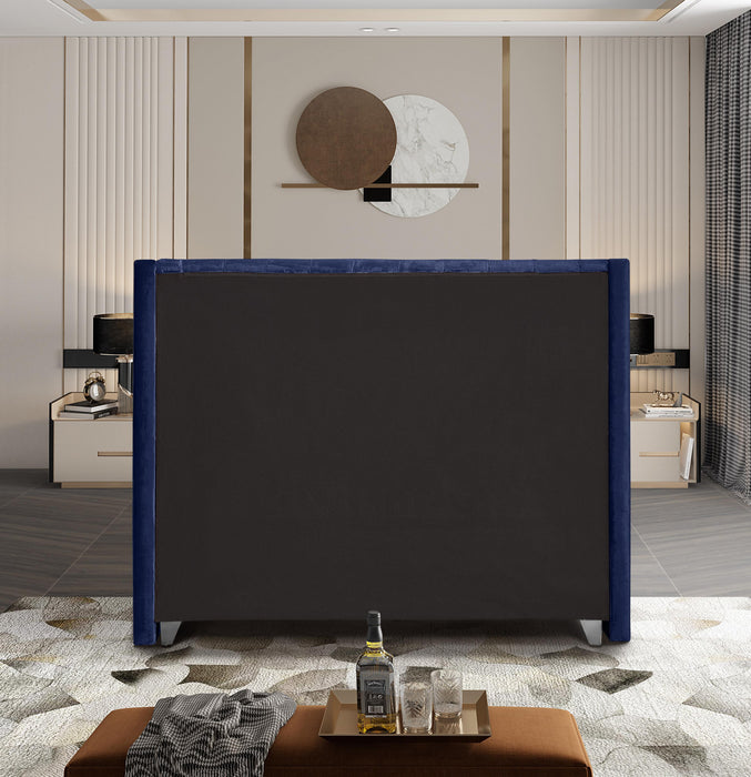 Aiden Navy Velvet King Bed - Royal Furniture & Gifts (MI) - Multi Location