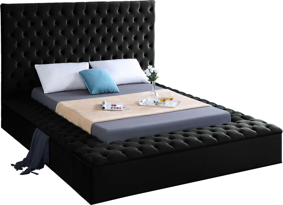 Bliss Black Velvet Queen Bed (3 Boxes) - Royal Furniture & Gifts (MI) - Multi Location