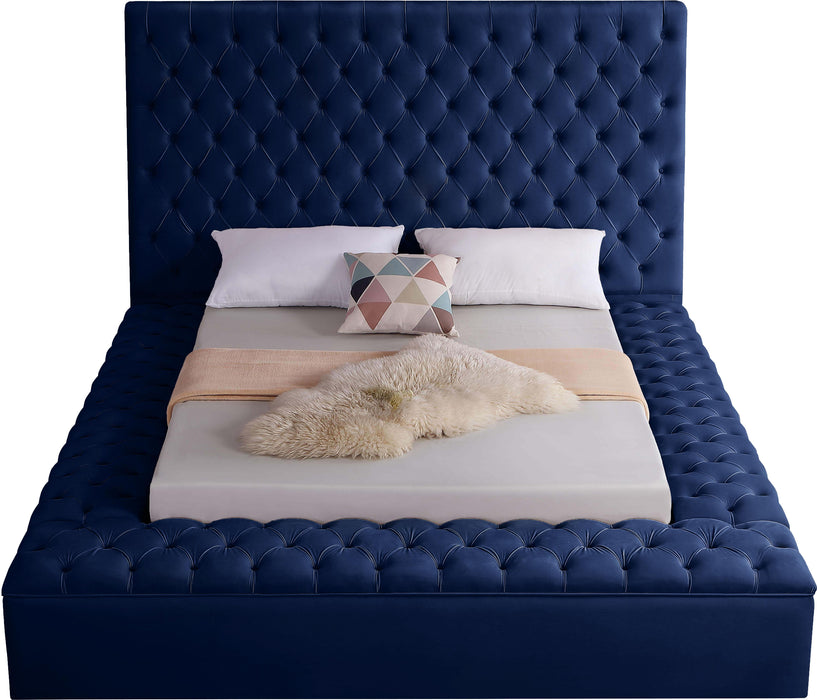 Bliss Navy Velvet Queen Bed (3 Boxes) - Royal Furniture & Gifts (MI) - Multi Location