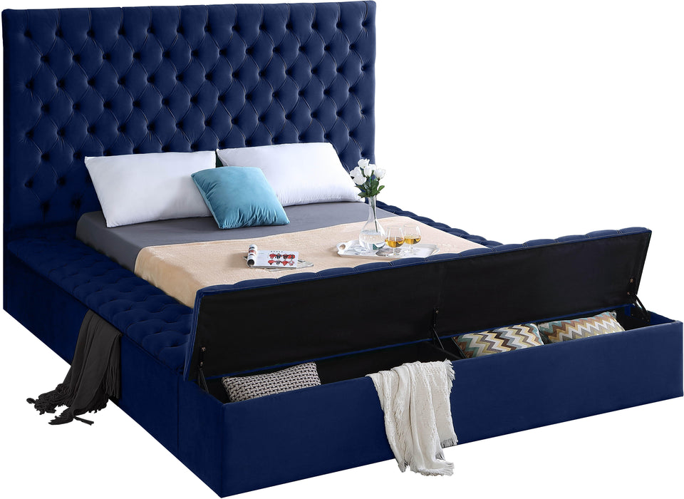 Bliss Navy Velvet Queen Bed (3 Boxes) - Royal Furniture & Gifts (MI) - Multi Location
